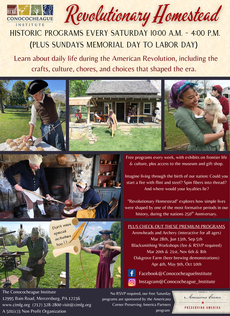 Revolutionary Homestead 2026 Weekend Programs at CI